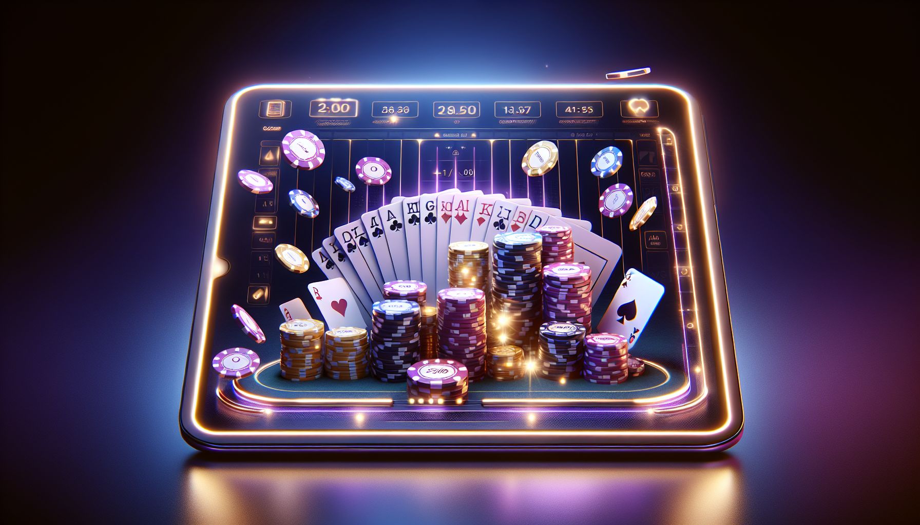 Player using a tablet with glowing casino graphics and polished digital lighting that highlights the BD345 gaming atmosphere